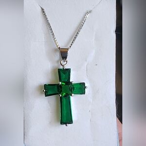 TOURMALINE CROSS NECKLACE 18" SILVER